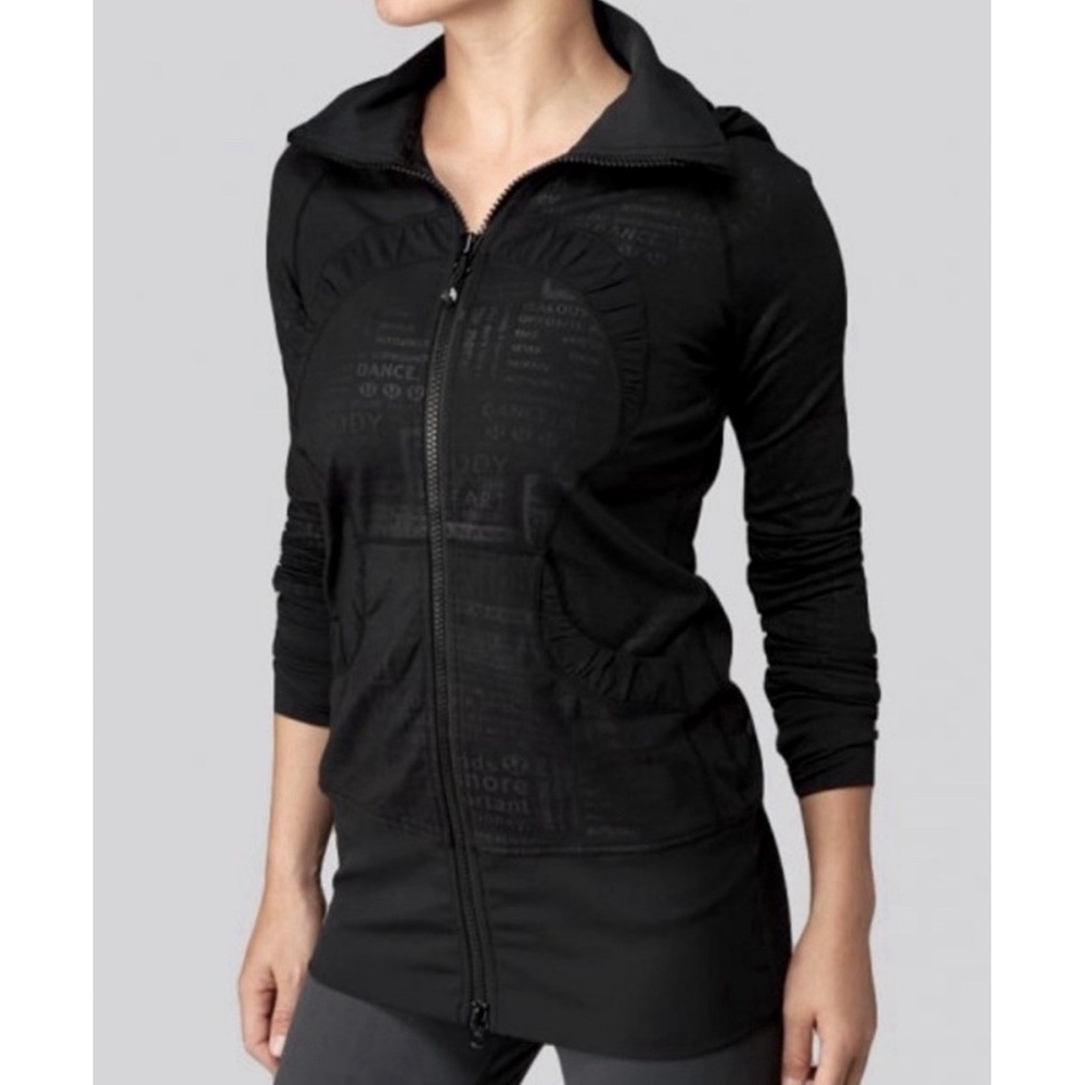 Lululemon Gather Together Women's Size 6 Black Full Zip Jacket Tonal Graphics